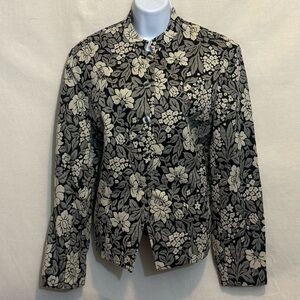 B-283 Rena Rowan Black Gray & Cream Floral Lined Blazer Suit Jacket Size 12